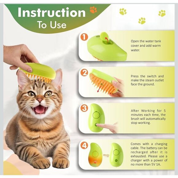 Emami NIB 3-in-1 Electric Spray Massage Grooming Hair Comb Steamy Cat Dog Brush - Picture 5 of 11